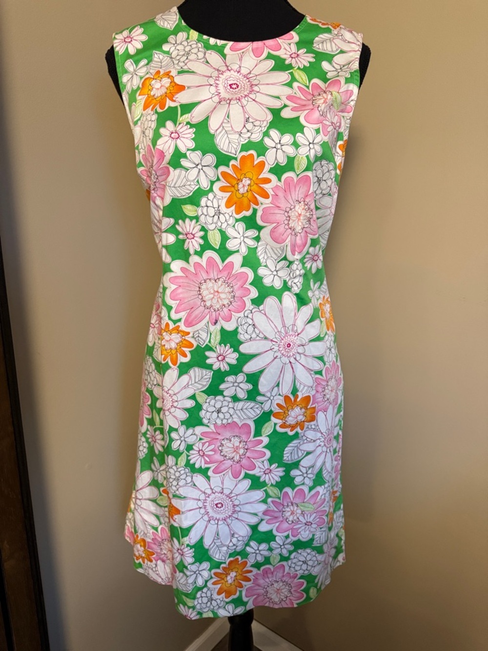 Chadwicks Green Floral Sleeveless Mini Dress with Pink & Orange Blooms